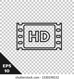 Black line 4k movie, tape, frame icon isolated on transparent background.  Vector Illustration