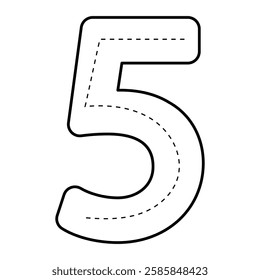 Black line 5 Numbers Tracing. Children Learning Printable. education