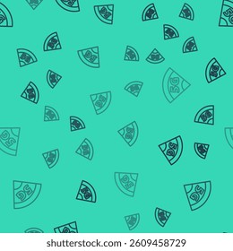 Black line 5G new wireless internet wifi connection icon isolated seamless pattern on green background. Global network high speed connection data rate technology.  Vector