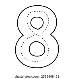 Black line 8 Numbers Tracing. Children Learning Printable. education