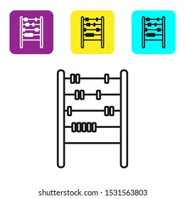 Black line Abacus icon isolated on white background. Traditional counting frame. Education sign. Mathematics school. Set icons colorful square buttons. Vector Illustration