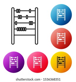 Black line Abacus icon isolated on white background. Traditional counting frame. Education sign. Mathematics school. Set icons colorful circle buttons. Vector Illustration