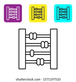 Black line Abacus icon isolated on white background. Traditional counting frame. Education sign. Mathematics school. Set icons colorful square buttons. Vector Illustration