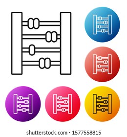 Black line Abacus icon isolated on white background. Traditional counting frame. Education sign. Mathematics school. Set icons colorful circle buttons. Vector Illustration