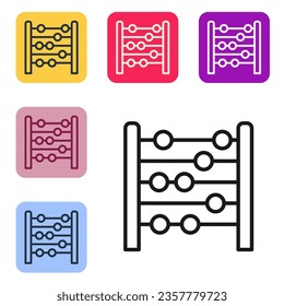 Black line Abacus icon isolated on white background. Traditional counting frame. Education sign. Mathematics school. Set icons in color square buttons. Vector