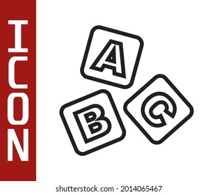 Black line ABC blocks icon isolated on white background. Alphabet cubes with letters A,B,C.  Vector