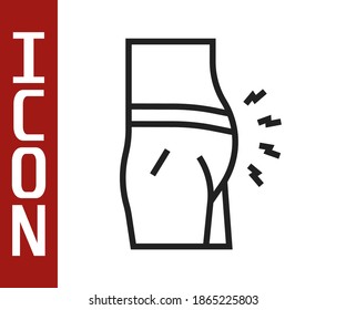 Black Line Abdominal Bloating Icon Isolated On White Background. Constipation Or Diarrhea.  Vector