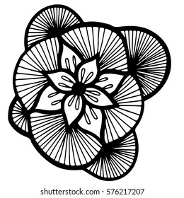 Black line abstract flower isolated on the white background. Can be used for coloring book, card, invitation, posters, placards, banners.
