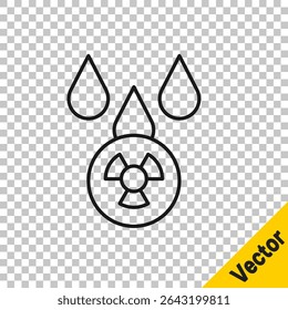 Black line Acid rain and radioactive cloud icon isolated on transparent background. Effects of toxic air pollution on the environment.  Vector