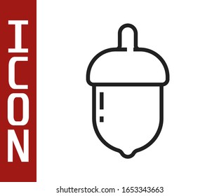 Black line Acorn icon isolated on white background.  Vector Illustration