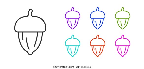 Black line Acorn icon isolated on white background. Set icons colorful. Vector