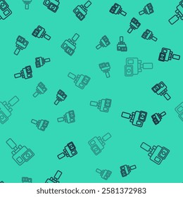 Black line Action extreme camera icon isolated seamless pattern on green background. Video camera equipment for filming extreme sports.  Vector