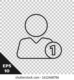 Black line Add to friend icon isolated on transparent background.  Vector Illustration