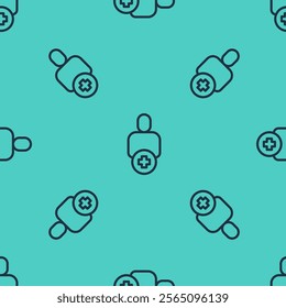 Black line Add to friend icon isolated seamless pattern on green background.  Vector