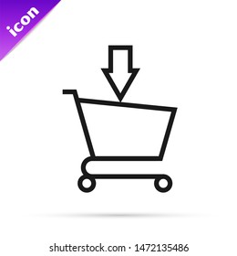 Black line Add to Shopping cart icon isolated on white background. Online buying concept. Delivery service sign. Supermarket basket symbol.  Vector Illustration