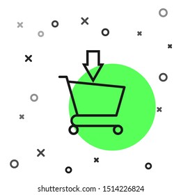 Black line Add to Shopping cart icon isolated on white background. Online buying concept. Delivery service sign. Supermarket basket symbol.  Vector Illustration