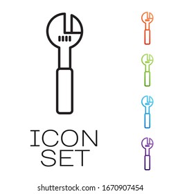Black line Adjustable wrench icon isolated on white background. Set icons colorful. Vector Illustration