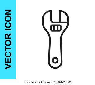 Black line Adjustable wrench icon isolated on white background.  Vector