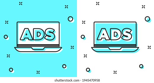 Black line Advertising icon isolated on green and white background. Concept of marketing and promotion process. Responsive ads. Social media advertising. Random dynamic shapes. Vector