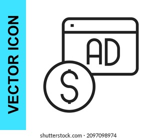 Black line Advertising icon isolated on white background. Concept of marketing and promotion process. Responsive ads. Social media advertising.  Vector