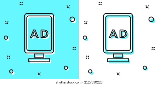 Black line Advertising icon isolated on green and white background. Concept of marketing and promotion process. Responsive ads. Social media advertising. Random dynamic shapes. Vector