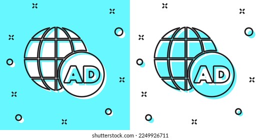 Black line Advertising icon isolated on green and white background. Concept of marketing and promotion process. Responsive ads. Social media advertising. Random dynamic shapes. Vector