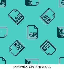 Black line AE file document icon isolated seamless pattern on green background.  Vector Illustration