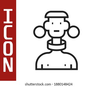 Black line African tribe male icon isolated on white background.  Vector