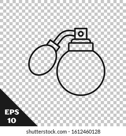 Black line Aftershave bottle with atomizer icon isolated on transparent background. Cologne spray icon. Male perfume bottle.  Vector Illustration