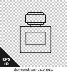Black line Aftershave icon isolated on transparent background. Cologne spray icon. Male perfume bottle.  Vector Illustration