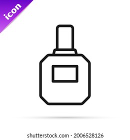 Black line Aftershave icon isolated on white background. Cologne spray icon. Male perfume bottle.  Vector