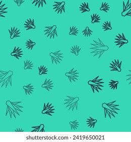 Black line Agave icon isolated seamless pattern on green background. Traditional Mexican plant.  Vector