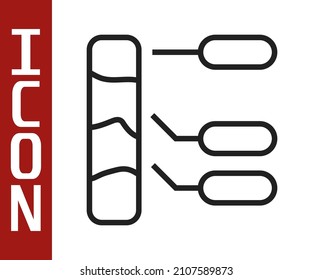 Black line Agricultural soil test and results icon isolated on white background. Digital soil analysis.  Vector