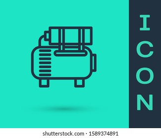 Black line Air compressor icon isolated on green background.  Vector Illustration