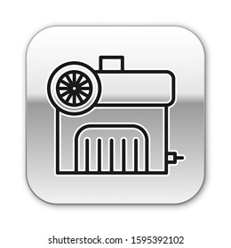 Black line Air compressor icon isolated on white background. Silver square button. Vector Illustration