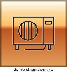 Black line Air conditioner icon isolated on gold background. Split system air conditioning. Cool and cold climate control system.  Vector Illustration