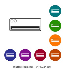Black line Air conditioner icon isolated on white background. Split system air conditioning. Cool and cold climate control system. Set icons in color circle buttons. Vector