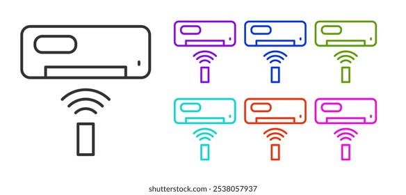 Icono del acondicionador de aire de la línea negra aislado en el fondo blanco. Sistema de aire acondicionado Split. Sistema de control de clima frío y frío. Establecer iconos coloridos. Vector