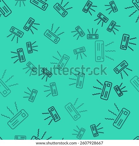 Black line Air conditioner icon isolated seamless pattern on green background. Split system air conditioning. Cool and cold climate control system.  Vector