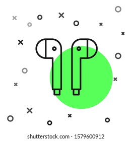 Black line Air headphones icon icon isolated on white background. Holder wireless in case earphones garniture electronic gadget.  Vector Illustration