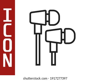 Black line Air headphones icon icon isolated on white background. Holder wireless in case earphones garniture electronic gadget.  Vector