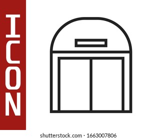 Black line Aircraft hangar icon isolated on white background.  Vector Illustration