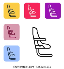 Black line Airplane seat icon isolated on white background. Set icons in color square buttons. Vector Illustration