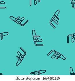 Black line Airplane seat icon isolated seamless pattern on green background.  Vector Illustration