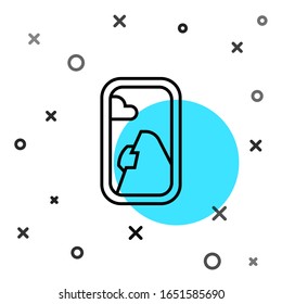 Icono de la ventana del avión de línea negra aislado en fondo blanco. Perro de avión. Formas dinámicas aleatorias.  Ilustración vectorial