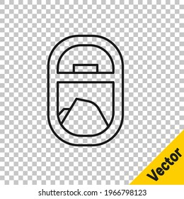 Black line Airplane window icon isolated on transparent background. Aircraft porthole.  Vector