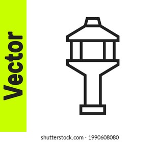 Schwarze Linie Flughafen-Kontrollturm Symbol einzeln auf weißem Hintergrund.  Vektorgrafik