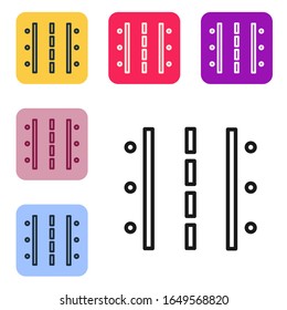 Black line Airport runway for taking off and landing aircrafts icon isolated on white background. Set icons in color square buttons. Vector Illustration