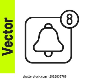 Black line Alarm clock app smartphone interface icon isolated on white background.  Vector