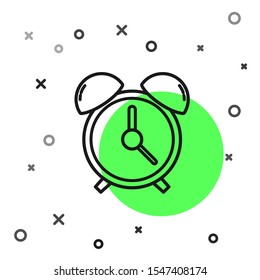 Black line Alarm clock icon isolated on white background. Wake up, get up concept. Time sign.  Vector Illustration